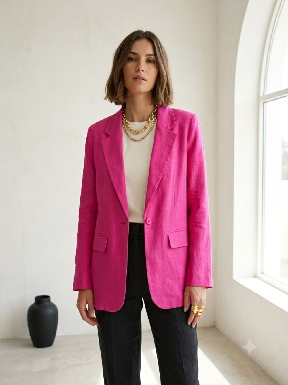Fuchsia pink linen blazer jacket - size Small (S)